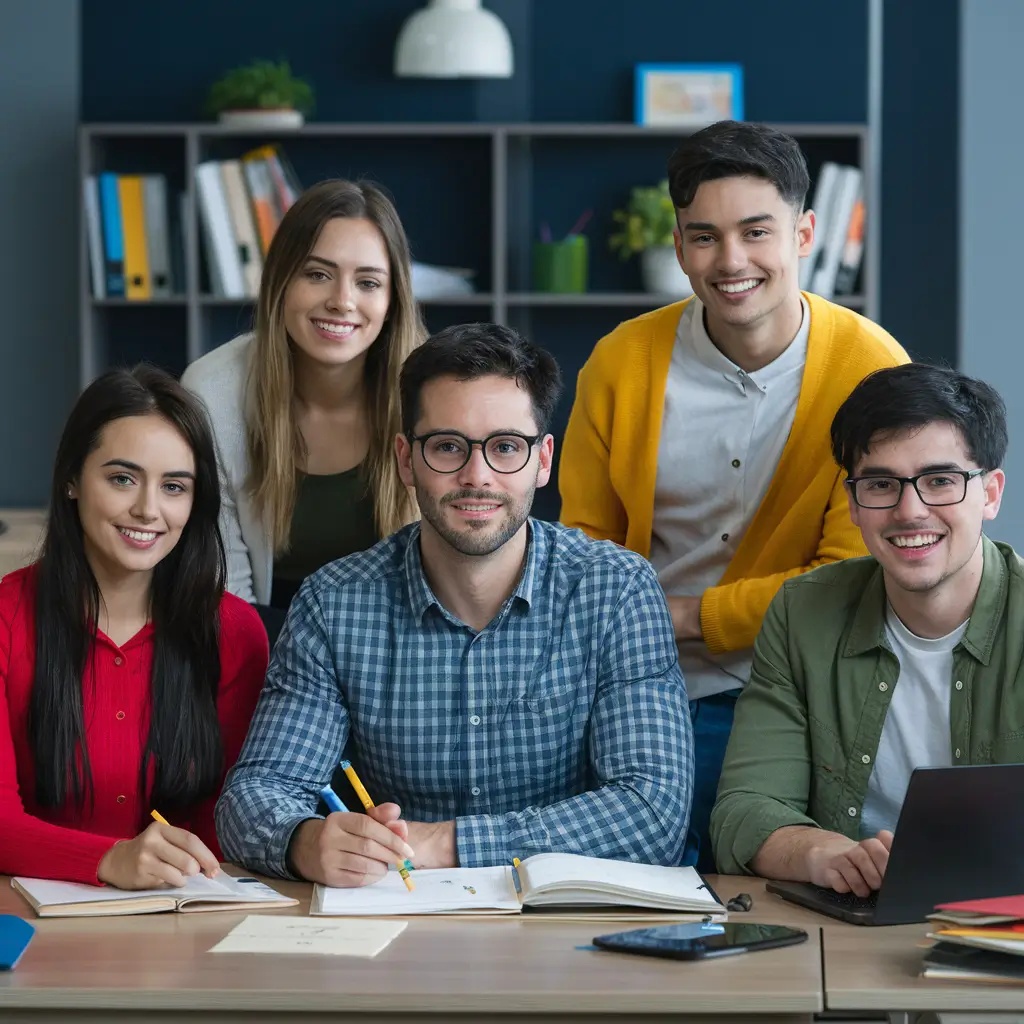 Estudante feliz com livro de russo